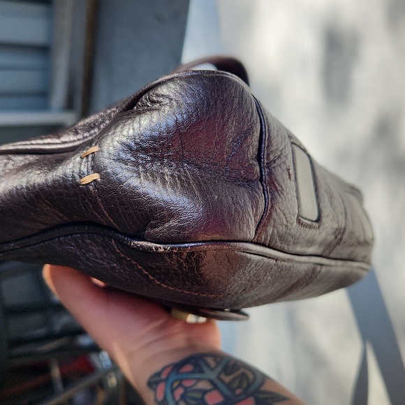 The Sak Pink Label Y2K Shoulder Bag - Pebbled Leather in Metallic Plum Color - Picture 14 of 16